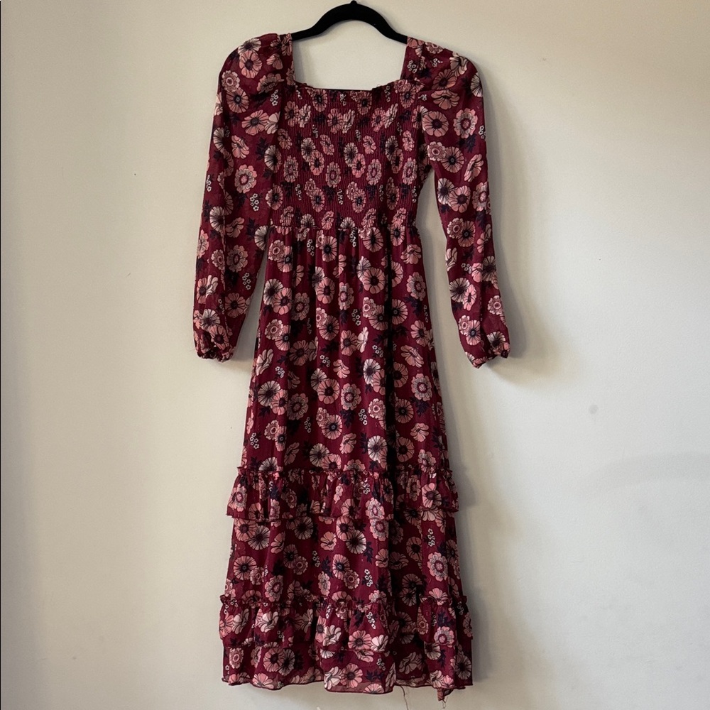 Floral maxi Dress in Burgundy and Pink
